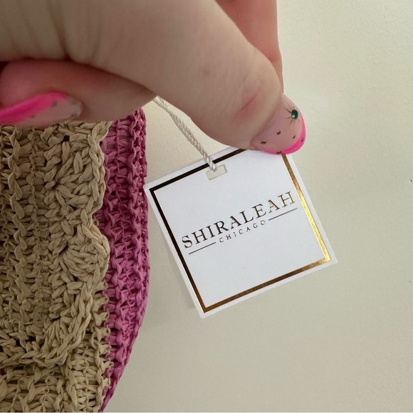Shiraleah Pink and Cream Striped Sandy Paper Straw Shoulder Bag Chain Strap - Picture 4 of 7